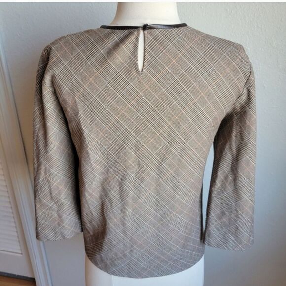 Zara Brown Plaid Leather Trim Top Excellent condition - Picture 4 of 6